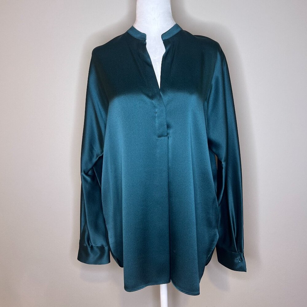 Vince Juniper Silk Band-Collar Blouse